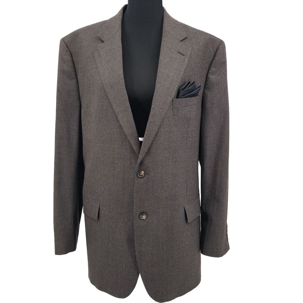 Jos A Bank Mens 44L Grey Puppytooth Wool/Cashmere Blend Sports Coat Blazer